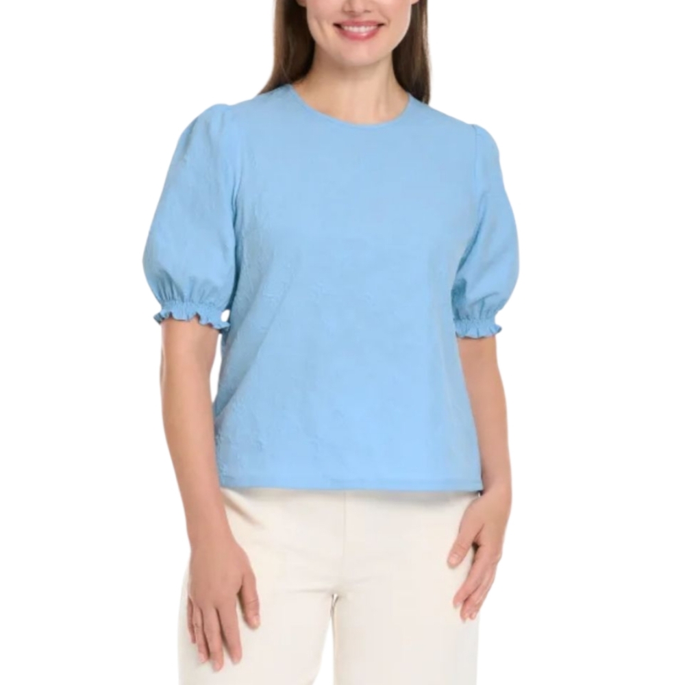🆕️ Ted Baker Floral Texured Short Sleeve Blouse in Light Blue